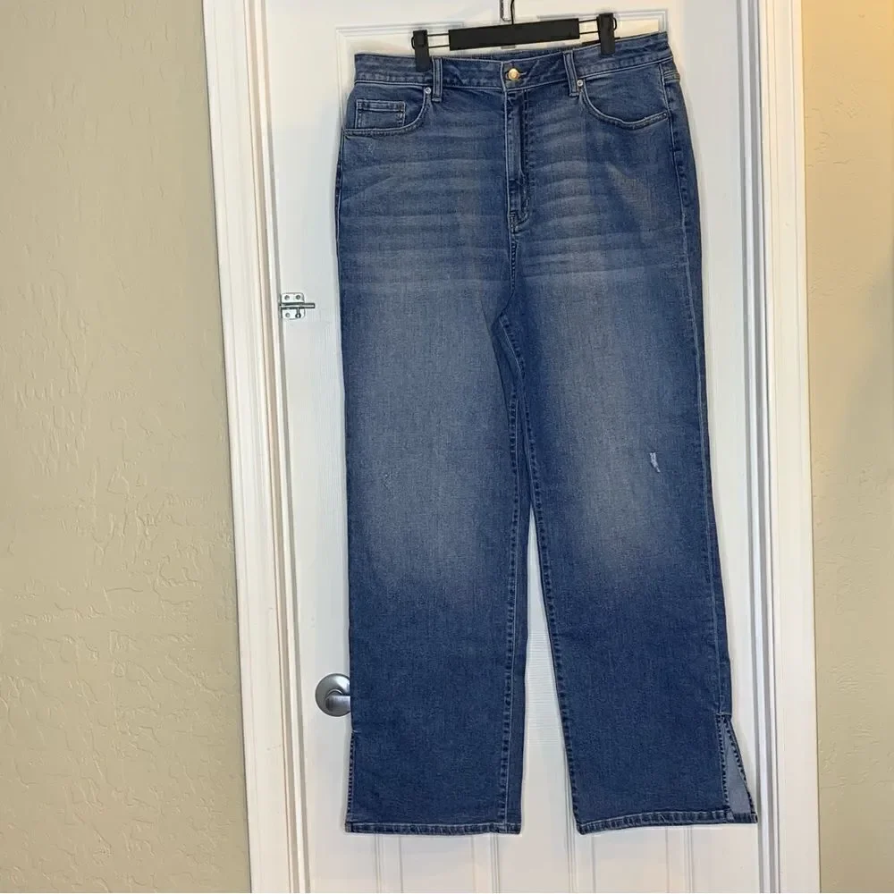 Fashion Nova Killing Em Softly Side Split Jean High Rise Wide Leg Size 18
